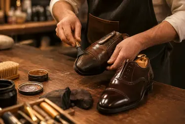 Sapateiro reformando sapatos sociais.